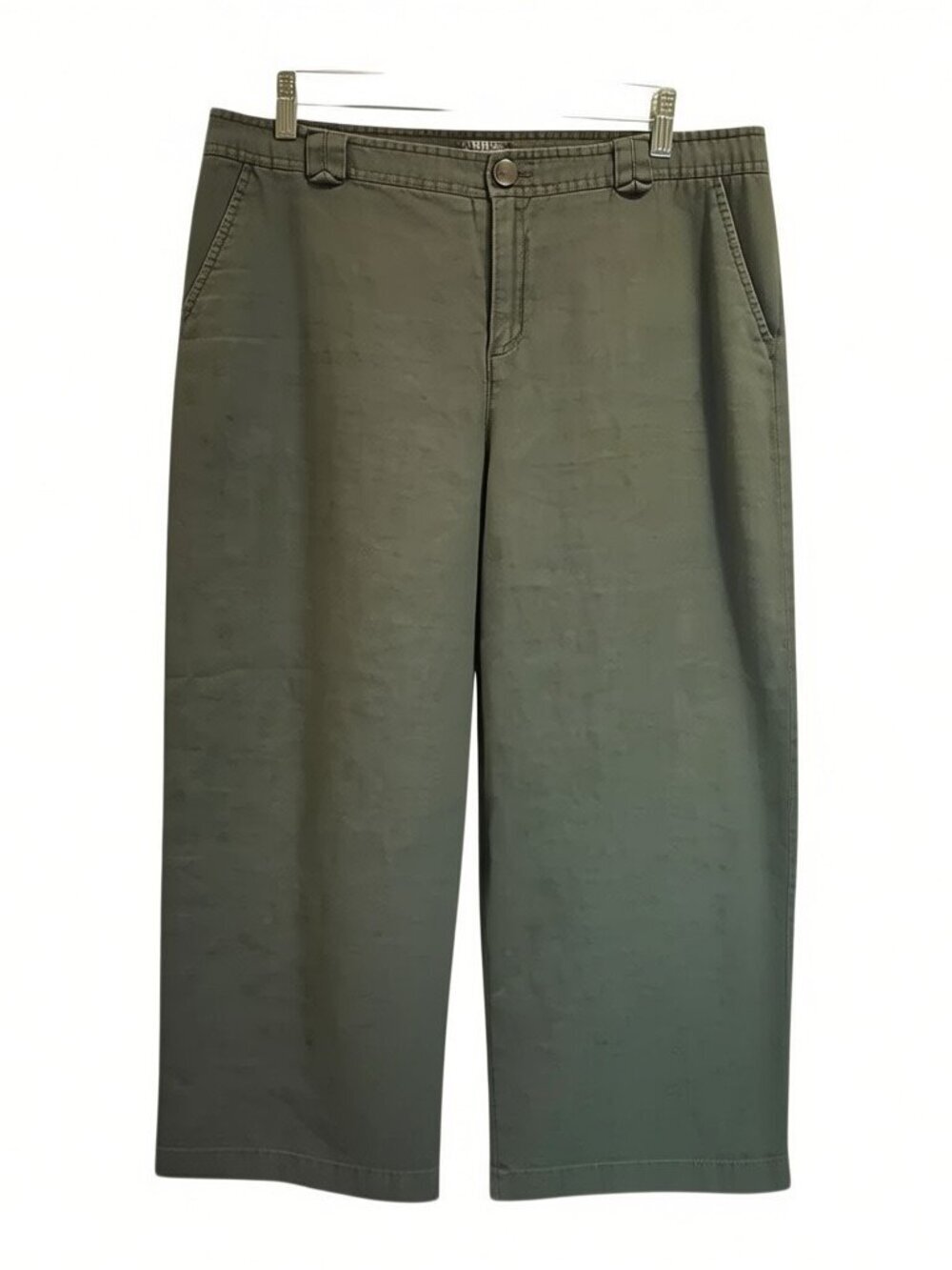GH BASS SZ 12 Women's 100% Linen Green Cropped/Capri Wide Leg Comfy Pants